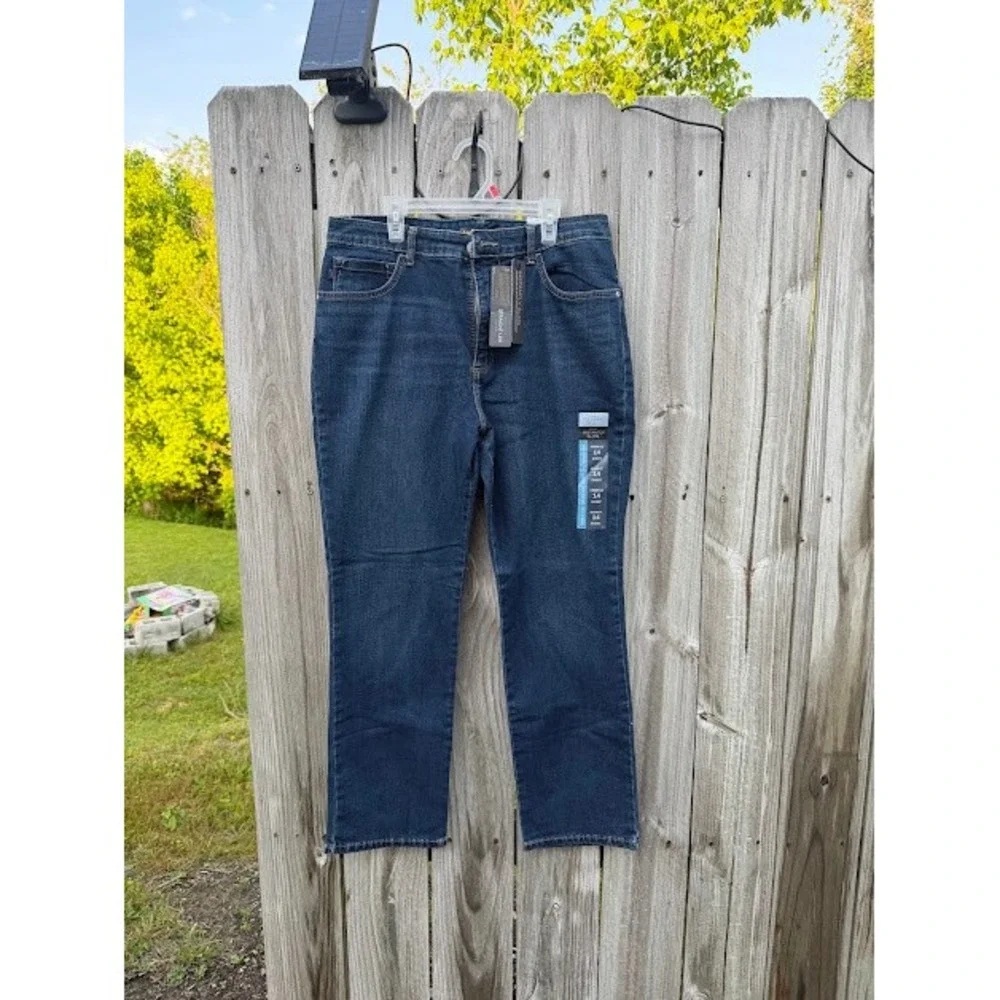 Lee Womens High Rise Relaxed Straight Leg Instantly Slims Jeans Blue 14 Short